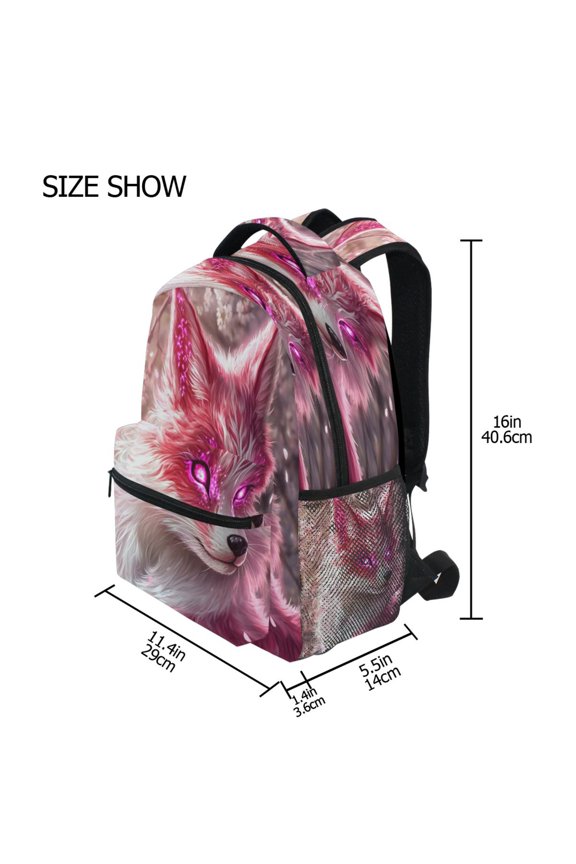 Backpack Schoolbag Pink Fox with Glowing Eyes Pattern 15L/18L 2-SIZE