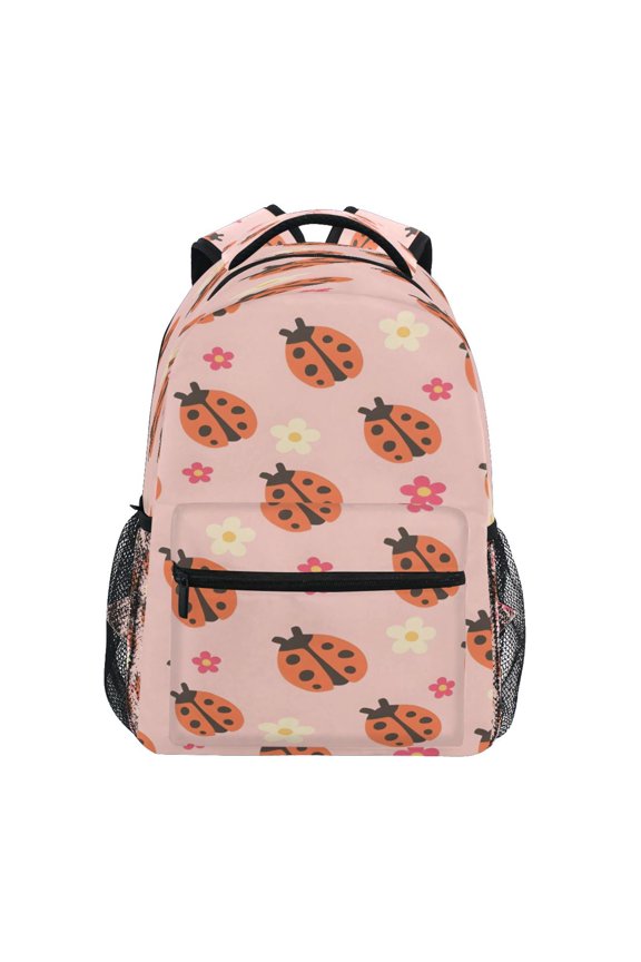 Backpack Schoolbag Pink Ladybug-flower Pattern 15L/18L 2-SIZE