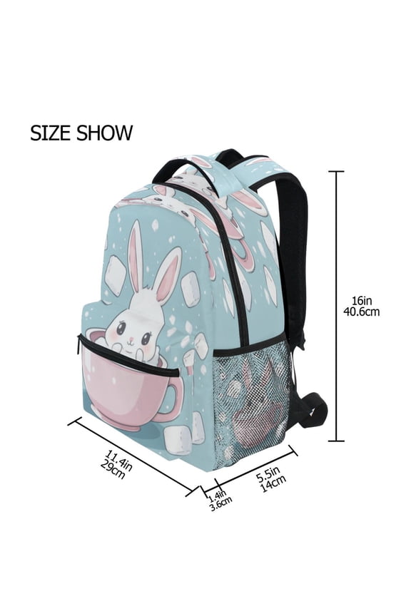 Backpack Schoolbag Playful Bunny in A Cup Pattern 15L/18L 2-SIZE