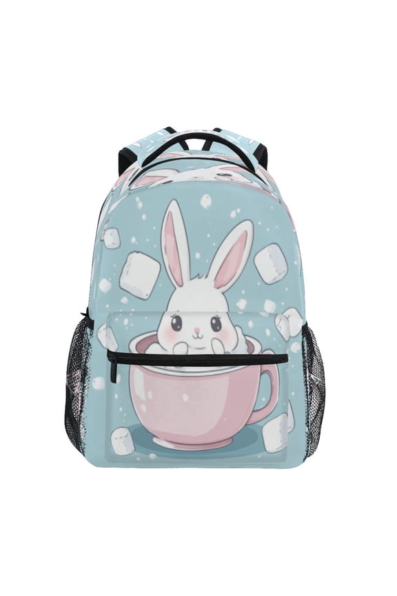 Backpack Schoolbag Playful Bunny in A Cup Pattern 15L/18L 2-SIZE