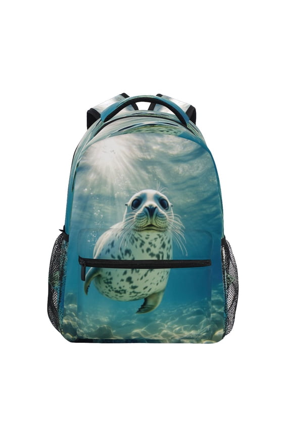 Backpack Schoolbag Playful Seal Dive Pattern 15L/18L 2-SIZE