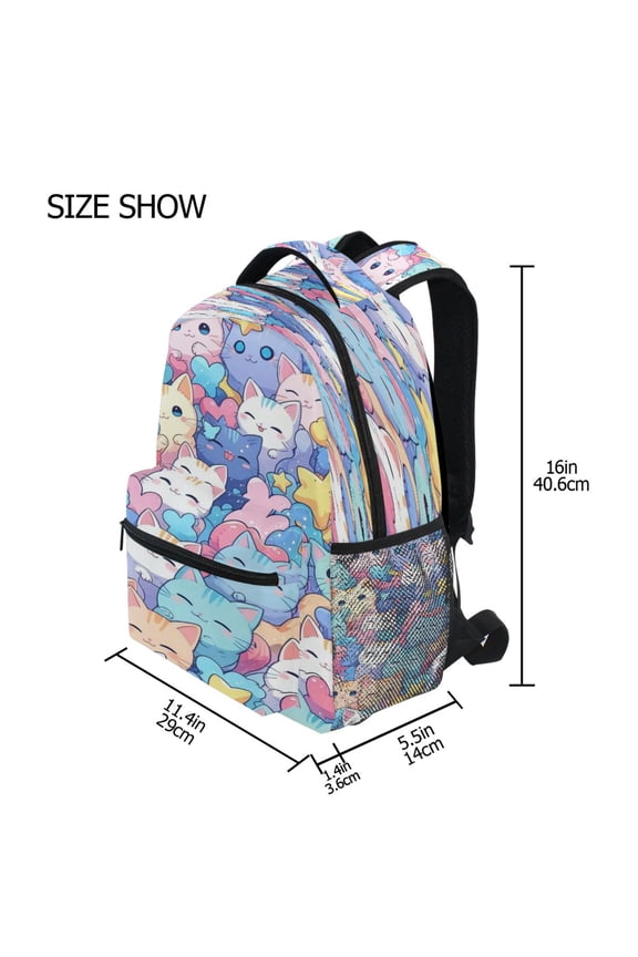 Backpack Schoolbag Rainbow Cat Colorful Fiesta Pattern 15L/18L 2-SIZE