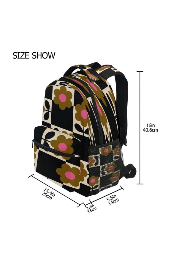 Backpack Schoolbag Retro Floral Checkerboard Pattern 15L/18L 2-SIZE