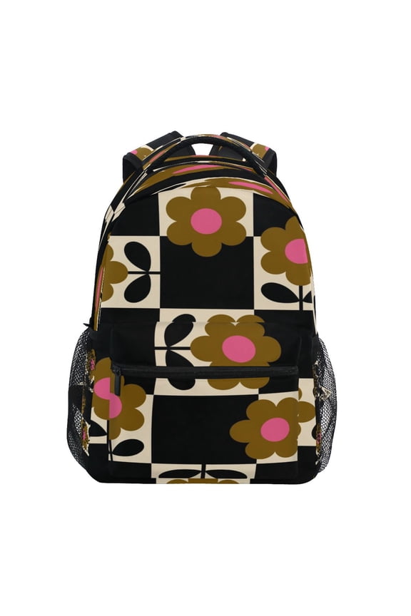 Backpack Schoolbag Retro Floral Checkerboard Pattern 15L/18L 2-SIZE