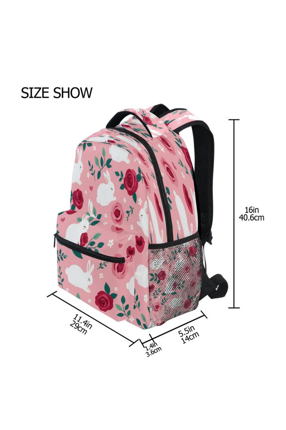 Backpack Schoolbag Rose Rabbit Love Pattern 15L/18L 2-SIZE