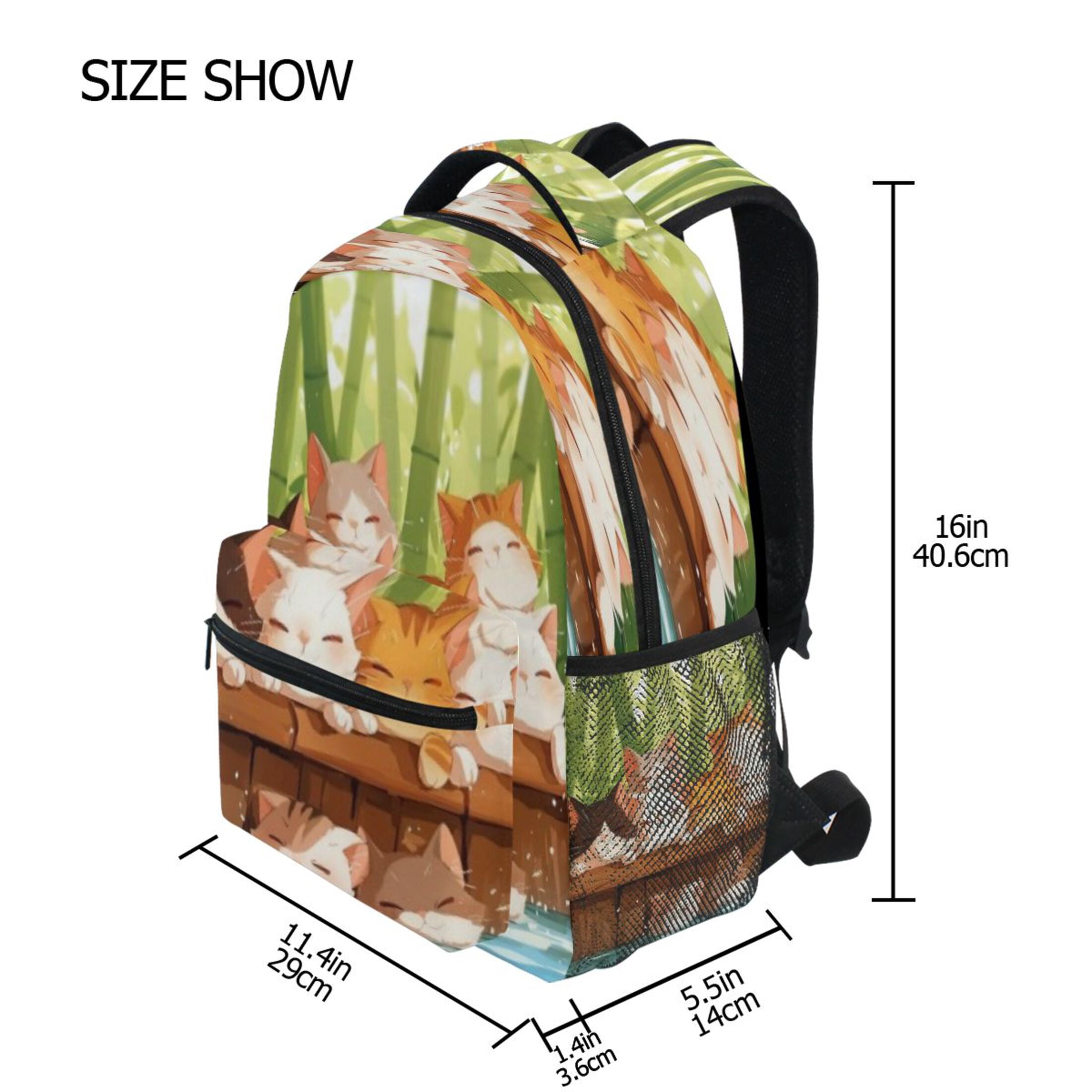 DIXRUYEE Backpack Schoolbag Sleepy Bamboo Cats Pile Pattern 15L/18L 2-SIZE