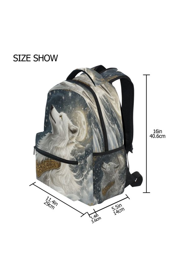 Backpack Schoolbag Snowy Wolf in Harmony Pattern 15L/18L 2-SIZE