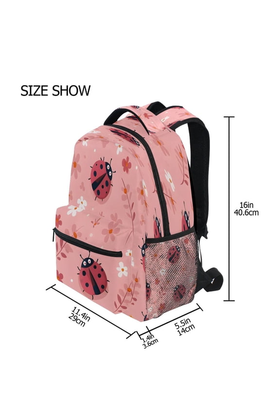 Backpack Schoolbag Soft Pink Ladybug Pattern 15L/18L 2-SIZE