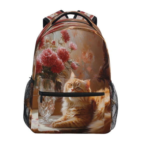 DIXRUYEE Backpack Schoolbag Sunkissed Feline and Blossoms Pattern 15L/18L 2-SIZE