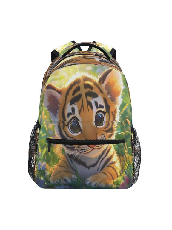 Backpack Schoolbag Sweet Tiger Cub Among The Flowers Pattern 15L/18L 2-SIZE