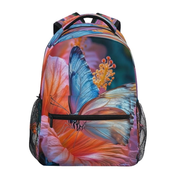 DIXRUYEE Backpack Schoolbag Vivid Butterfly on Flower Pattern 15L/18L 2-SIZE
