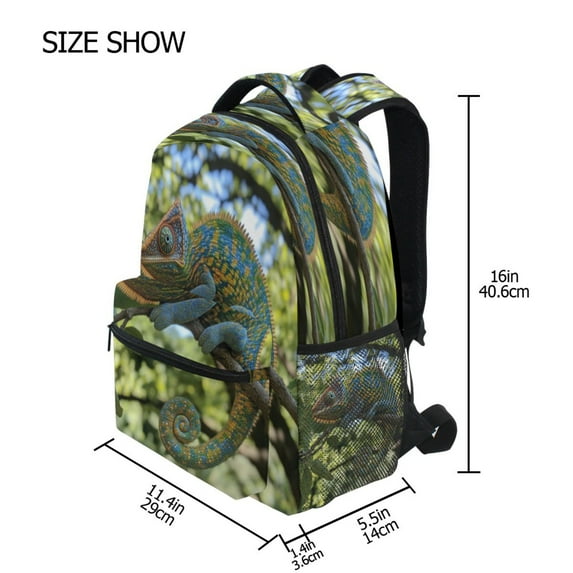 DIXRUYEE Backpack Schoolbag Vivid Mosaic Chameleon on Branch Pattern 15L/18L 2-SIZE
