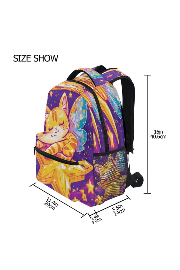 Backpack Schoolbag Whimsical Winged Whiskers Pattern 15L/18L 2-SIZE