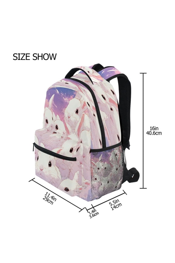 Backpack Schoolbag White Bunny Huddle Pattern 15L/18L 2-SIZE