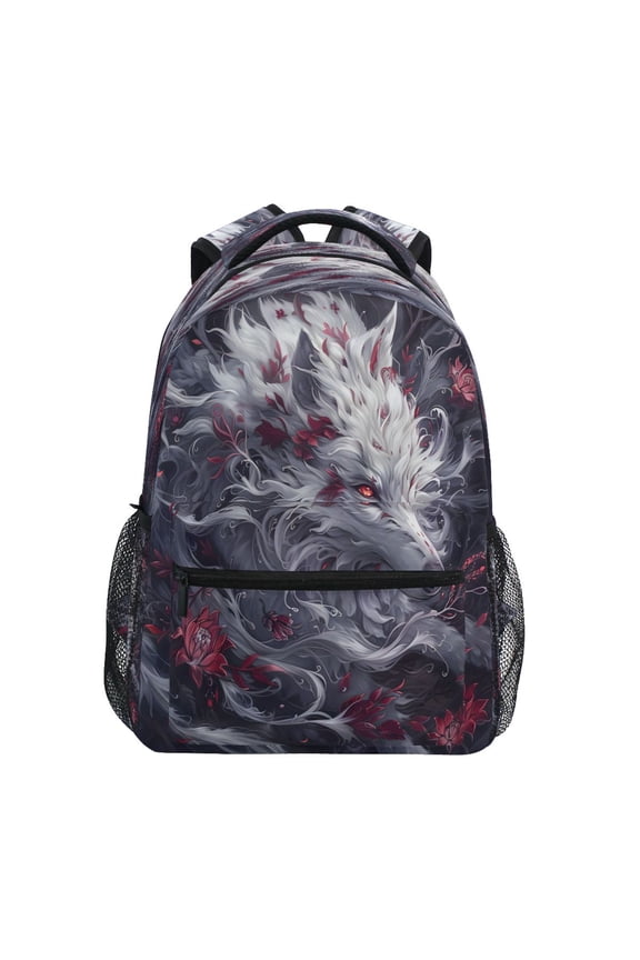 Backpack Schoolbag Wolf Red Flower Pattern 15L/18L 2-SIZE