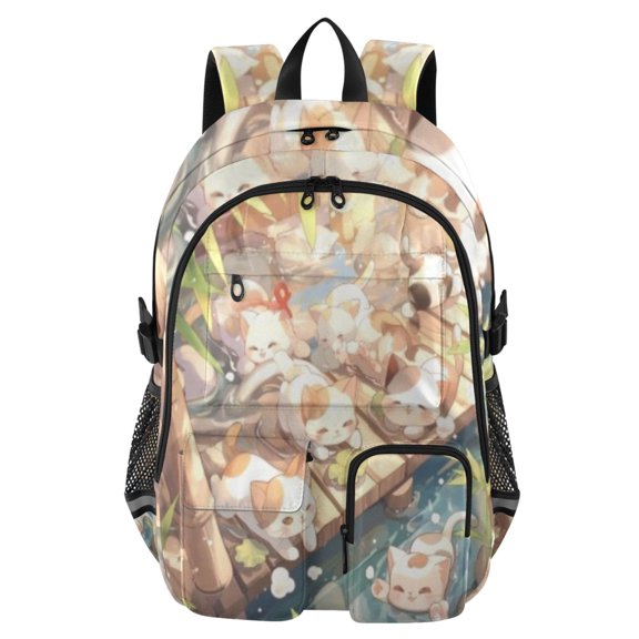 DIXRUYEE Bamboo Stream Cats Float Backpack for School 14Laptop Compatible with Reflective Safety Strips