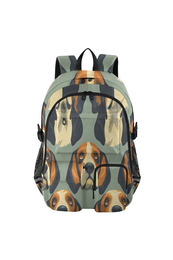 Basset Hound Pattern Backpack for School 14Laptop Compatible with Reflective Safety Strips