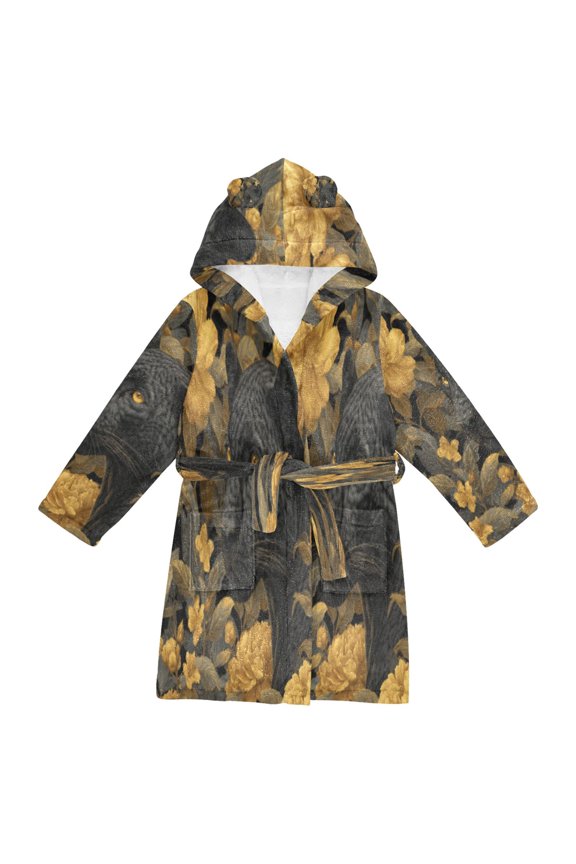 Bathrobes Belt Hooded Amber Eyes in A Flora Forest Creative Pattern