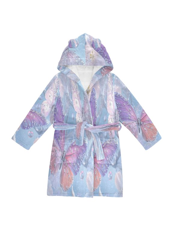 Bathrobes Belt Hooded Aqua Sparkle Butterfly Creative Pattern