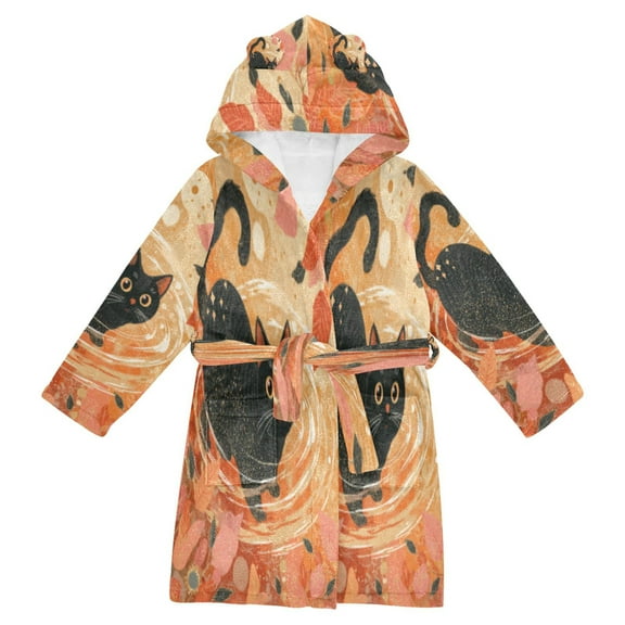 DIXRUYEE Bathrobes Belt Hooded Autumn Cat Creative Pattern