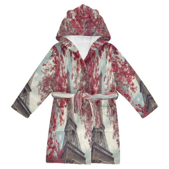 DIXRUYEE Bathrobes Belt Hooded Autumn in Paris Creative Pattern