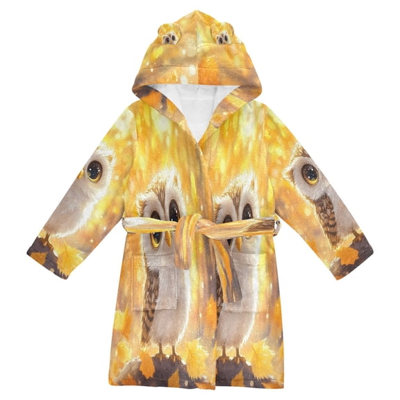 DIXRUYEE Bathrobes Belt Hooded Autumn’s Wise Little Owl Creative Pattern
