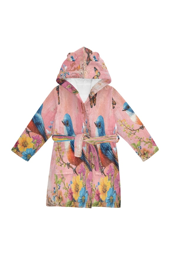 Bathrobes Belt Hooded Birdsong Among Blossoms Creative Pattern