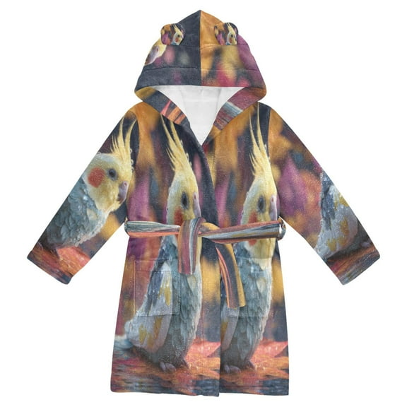 DIXRUYEE Bathrobes Belt Hooded Blue Cockatiel Creative Pattern