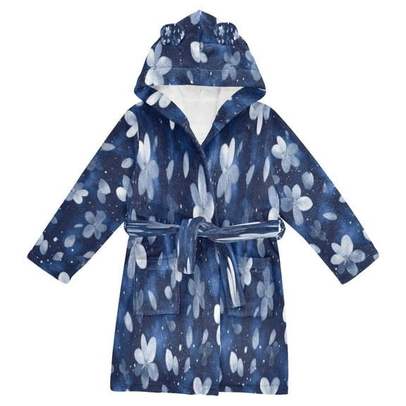 DIXRUYEE Bathrobes Belt Hooded Blue Flower Pattern Creative Pattern