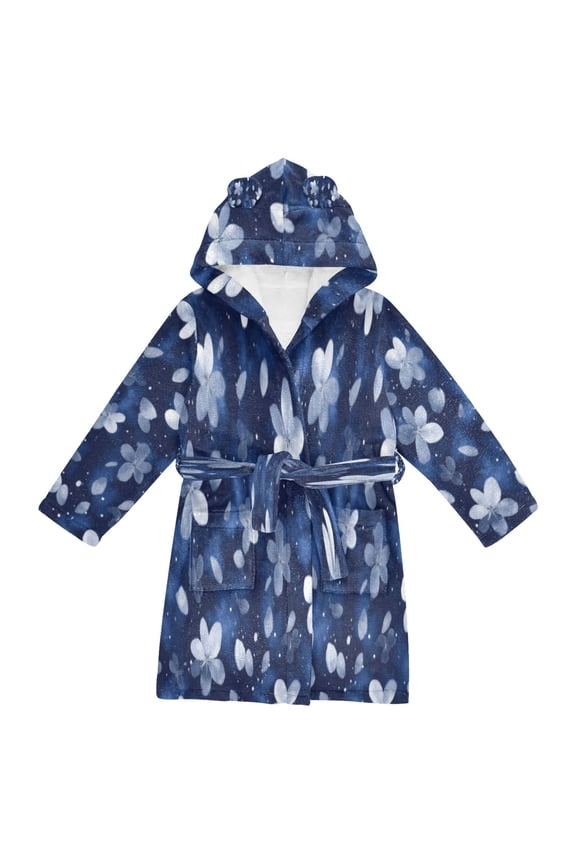 Bathrobes Belt Hooded Blue Flower Pattern Creative Pattern