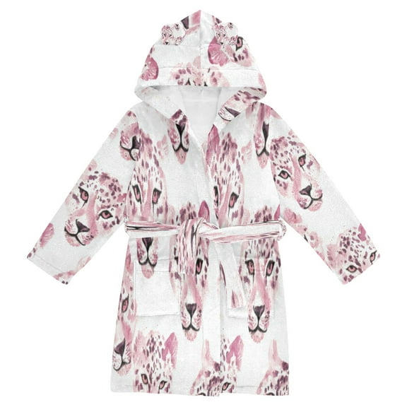 DIXRUYEE Bathrobes Belt Hooded Blush Leopard Repeat Creative Pattern