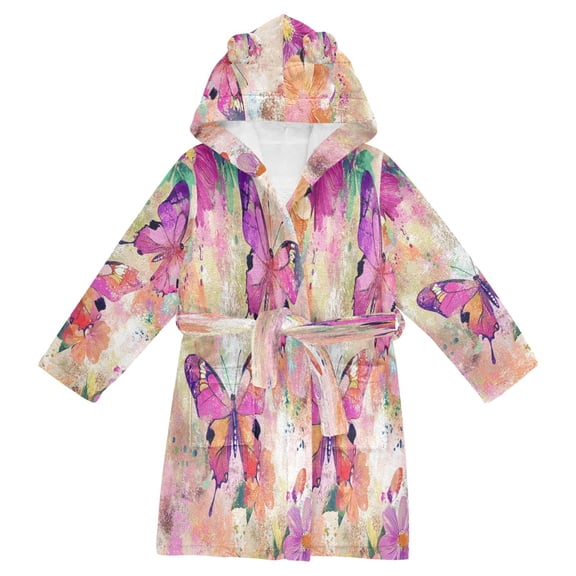 DIXRUYEE Bathrobes Belt Hooded Butterfly Ballet in A Floral Dream Creative Pattern