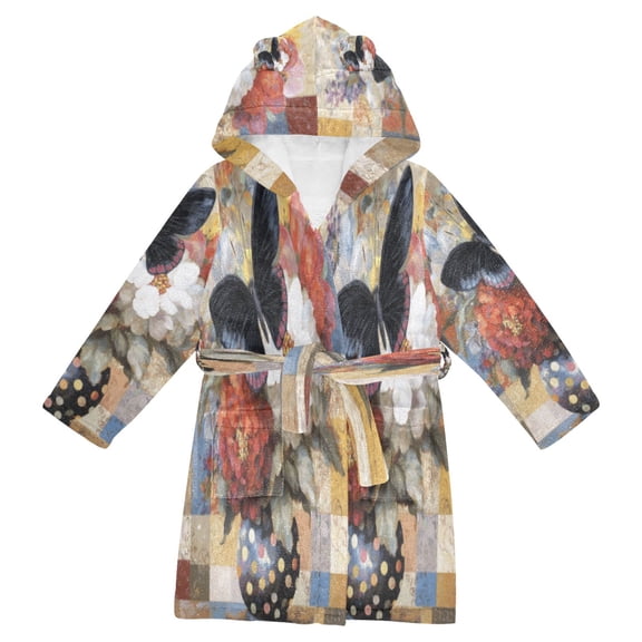 DIXRUYEE Bathrobes Belt Hooded Butterfly Bouquet Creative Pattern