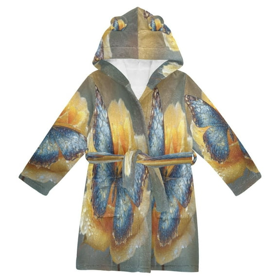 DIXRUYEE Bathrobes Belt Hooded Butterfly on Rose Creative Pattern
