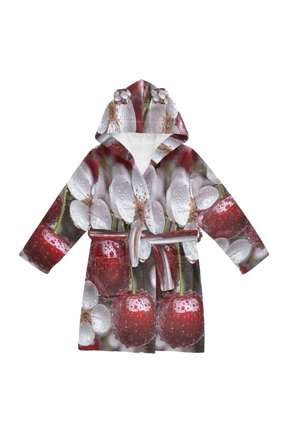 Bathrobes Belt Hooded Cherries & Blossoms Creative Pattern