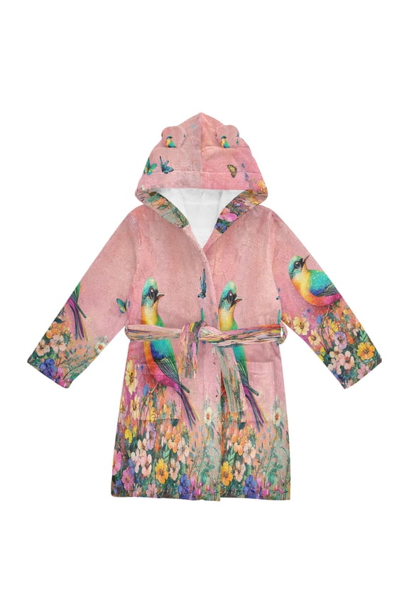 Bathrobes Belt Hooded Colorful Bird in Floral Paradise Creative Pattern