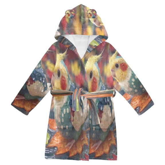 DIXRUYEE Bathrobes Belt Hooded Colorful Cockatiel Creative Pattern