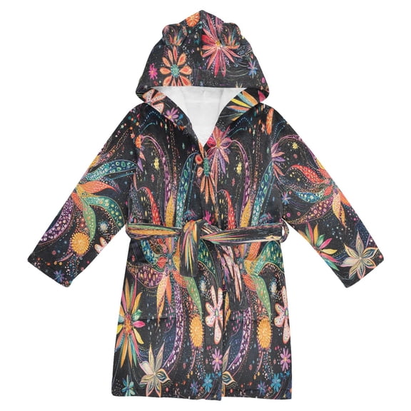 DIXRUYEE Bathrobes Belt Hooded Colorful Cosmic Garden Creative Pattern