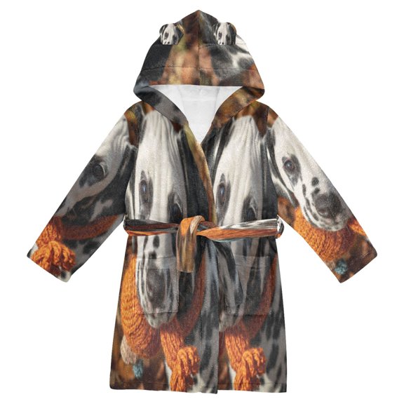 DIXRUYEE Bathrobes Belt Hooded Copper-orange Pup Creative Pattern