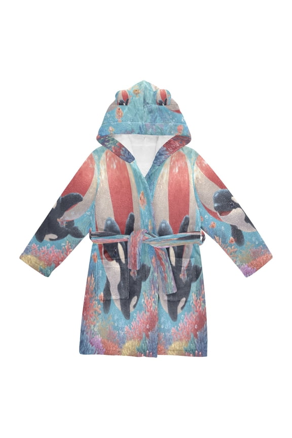 Bathrobes Belt Hooded Coral Orca Fun Creative Pattern