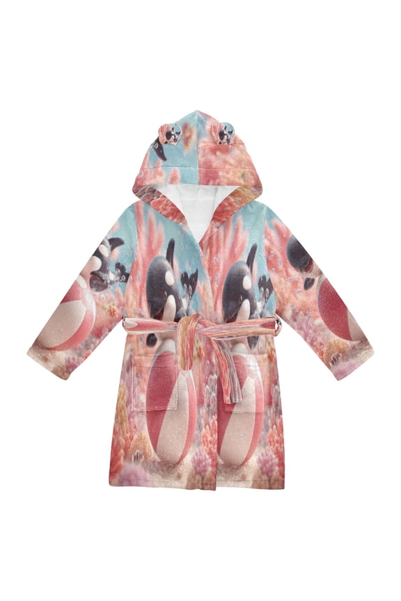 Bathrobes Belt Hooded Coral Orca Play Creative Pattern