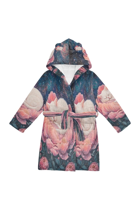 Bathrobes Belt Hooded Cosmic Cat in Bloom Creative Pattern