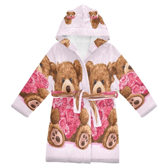 DIXRUYEE Bathrobes Belt Hooded Cuddly Bear Rose Creative Pattern