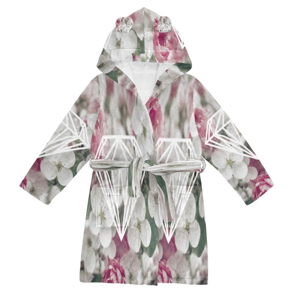 DIXRUYEE Bathrobes Belt Hooded Diamond & Cherry Blossoms Creative Pattern