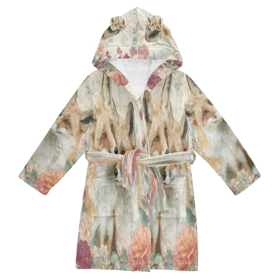 DIXRUYEE Bathrobes Belt Hooded Ember Fox Creative Pattern