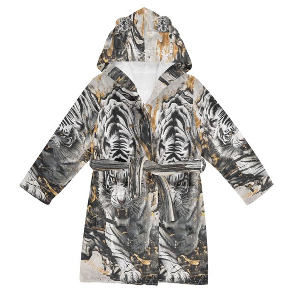 DIXRUYEE Bathrobes Belt Hooded Emerald Storm Tiger Creative Pattern