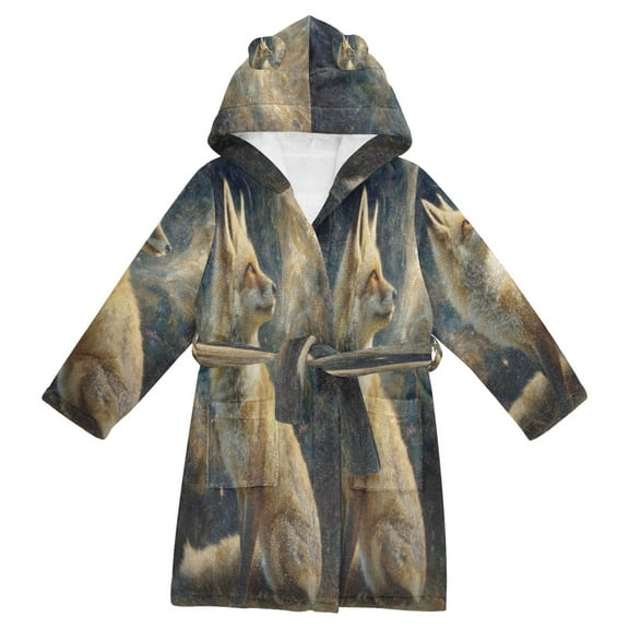 DIXRUYEE Bathrobes Belt Hooded Ethereal Fox Reverie Creative Pattern