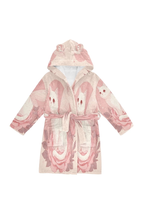 Bathrobes Belt Hooded Fairy Cat in Pink Bloom Creative Pattern