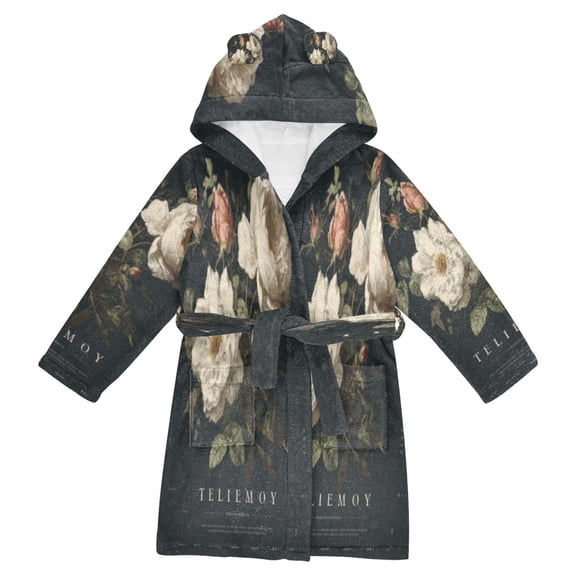 DIXRUYEE Bathrobes Belt Hooded Floral Love Creative Pattern