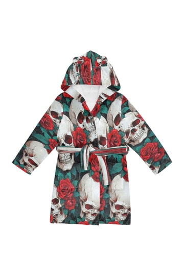 knee length dresses for ladies Women's Sugar Skull Flannel Hooded Bathrobe L / White main image 0